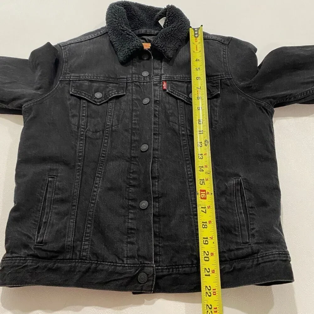 Levi’s Sherpa Collar Denim Jacket women’s Large Black Trucker Jacket Lined Warm